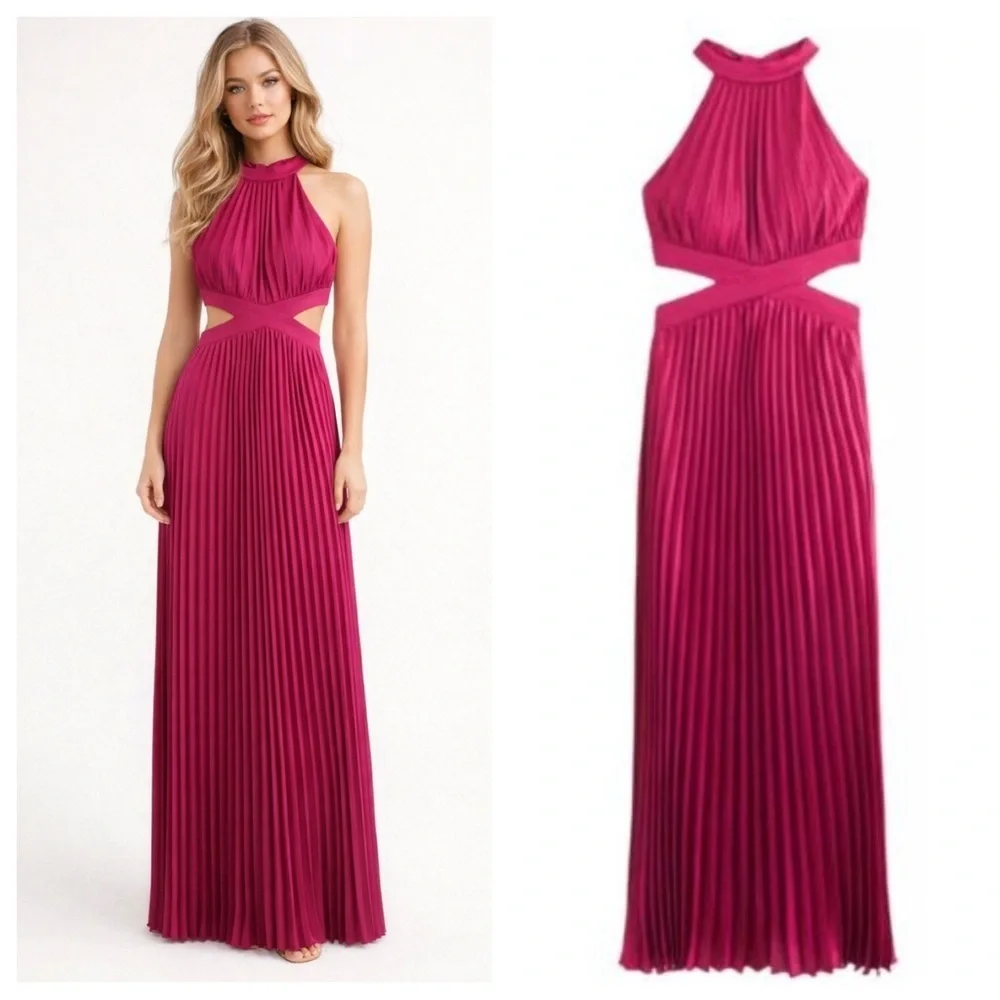 NEW Abercrombie & Fitch Giselle Halter Pleated Maxi Dress Size XS 23768